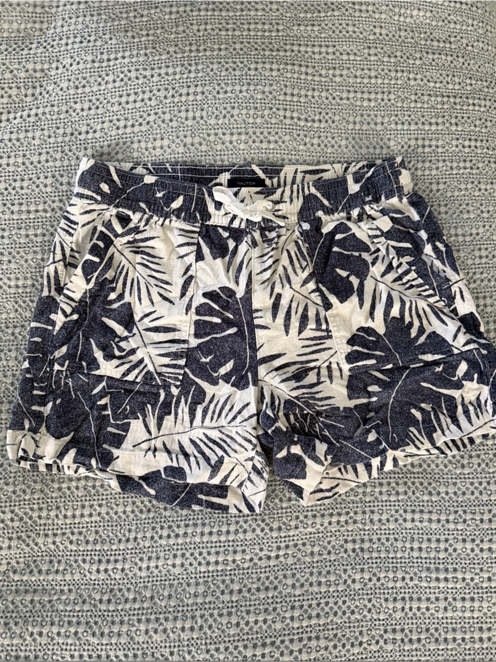 Nautica Navy and White Tropical Leaf Drawstring Shorts